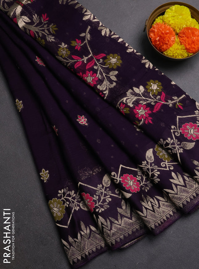 Silk kota saree deep violet with allover thread & zari woven buttas and zari woven border