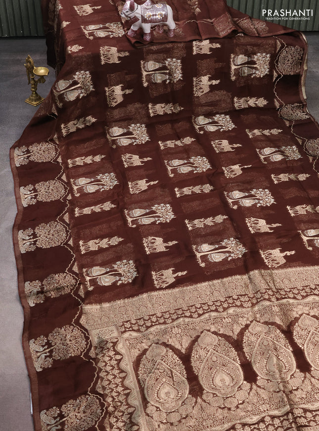 Silk kota saree deep violet with allover thread & zari woven buttas and zari woven border