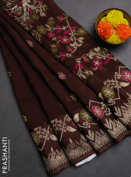 Silk kota saree coffee brown with allover thread & zari woven buttas and zari woven border
