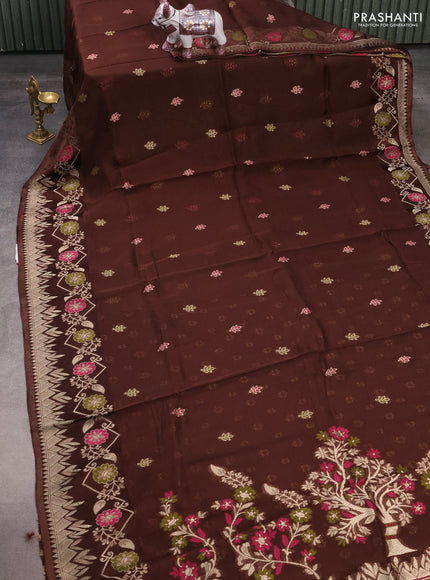 Silk kota saree coffee brown with allover thread & zari woven buttas and zari woven border
