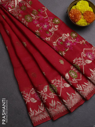 Silk kota saree red with allover thread & zari woven buttas and zari woven border