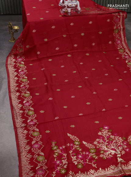Silk kota saree red with allover thread & zari woven buttas and zari woven border