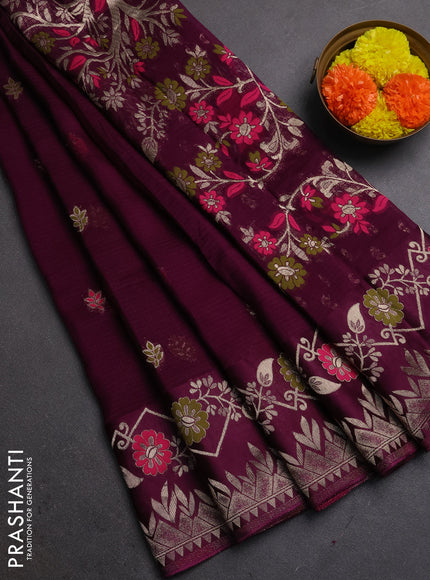 Silk kota saree wine shade with allover thread & zari woven buttas and zari woven border