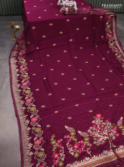 Silk kota saree wine shade with allover thread & zari woven buttas and zari woven border