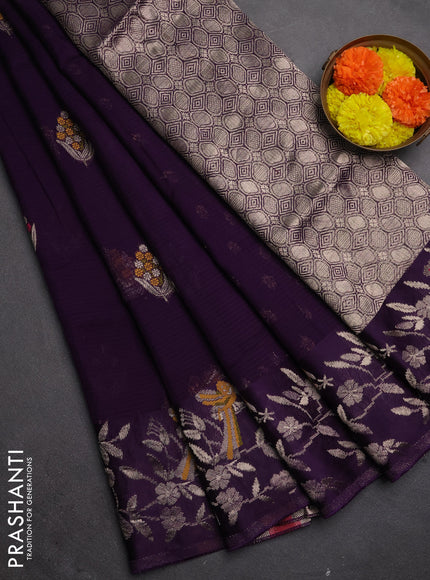 Silk kota saree deep violet with allover thread & zari woven floral buttas and zari woven border
