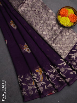 Silk kota saree deep violet with allover thread & zari woven floral buttas and zari woven border