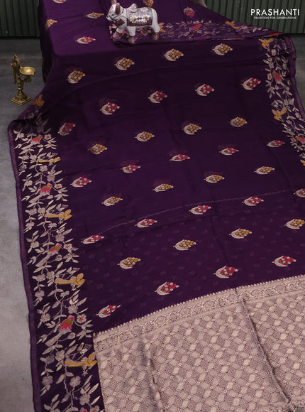 Silk kota saree deep violet with allover thread & zari woven floral buttas and zari woven border