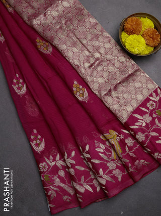 Silk kota saree pink with allover thread & zari woven floral buttas and zari woven border