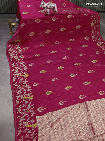 Silk kota saree pink with allover thread & zari woven floral buttas and zari woven border