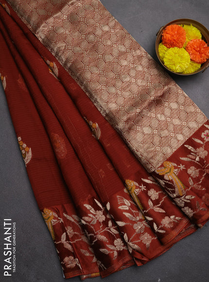 Silk kota saree rust shade with allover thread & zari woven floral buttas and zari woven border