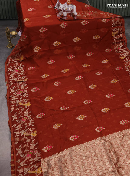 Silk kota saree rust shade with allover thread & zari woven floral buttas and zari woven border