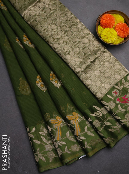 Silk kota saree sap green with allover thread & zari woven floral buttas and zari woven border