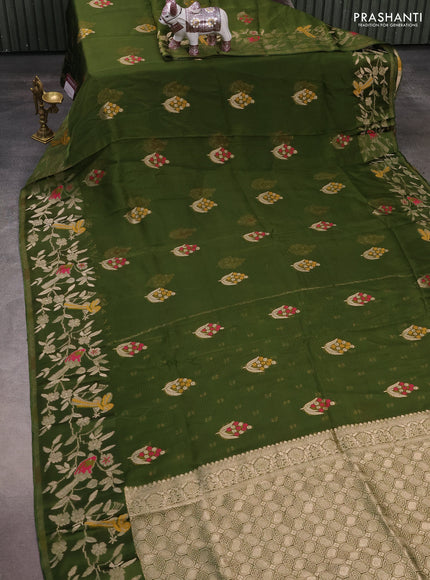 Silk kota saree sap green with allover thread & zari woven floral buttas and zari woven border