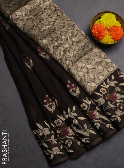 Silk kota saree coffee brown with allover thread & zari woven floral buttas and zari woven border