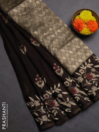 Silk kota saree coffee brown with allover thread & zari woven floral buttas and zari woven border