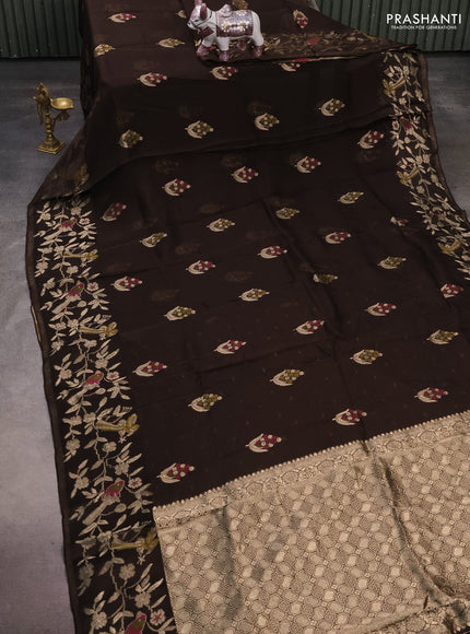 Silk kota saree coffee brown with allover thread & zari woven floral buttas and zari woven border