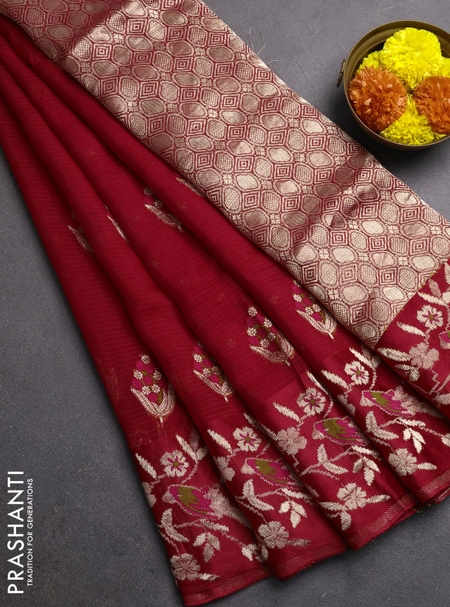 Silk kota saree red with allover thread & zari woven floral buttas and zari woven border