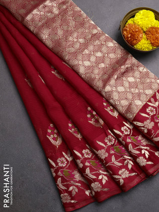 Silk kota saree red with allover thread & zari woven floral buttas and zari woven border