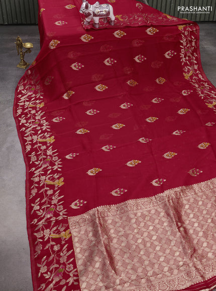Silk kota saree red with allover thread & zari woven floral buttas and zari woven border