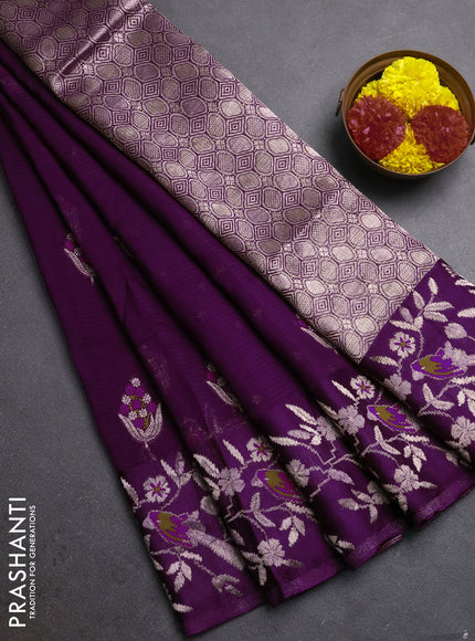 Silk kota saree wine shade with allover thread & zari woven floral buttas and zari woven border