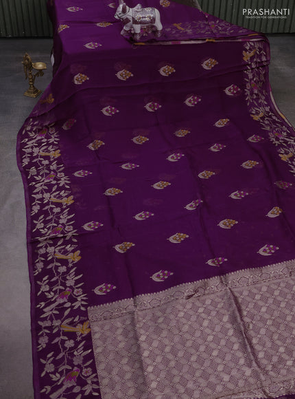 Silk kota saree wine shade with allover thread & zari woven floral buttas and zari woven border