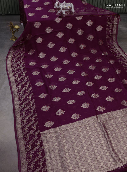 Silk kota saree wine shade with allover thread & zari woven floral buttas and zari woven border