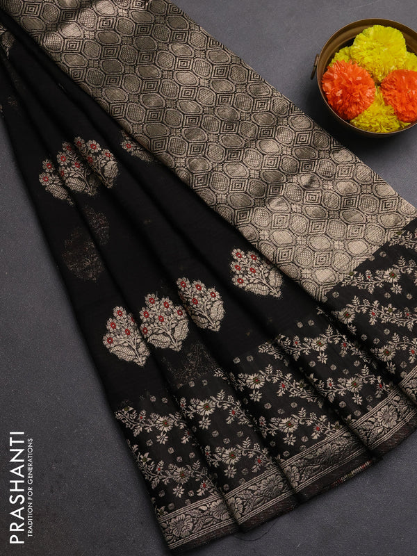 Silk kota saree black with allover thread & zari woven floral buttas and zari woven border