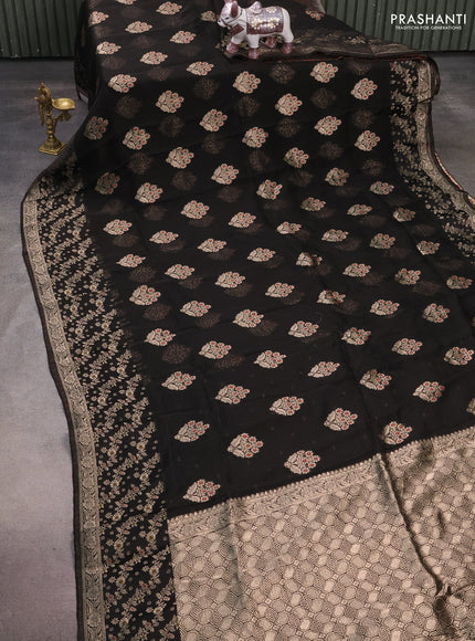 Silk kota saree black with allover thread & zari woven floral buttas and zari woven border