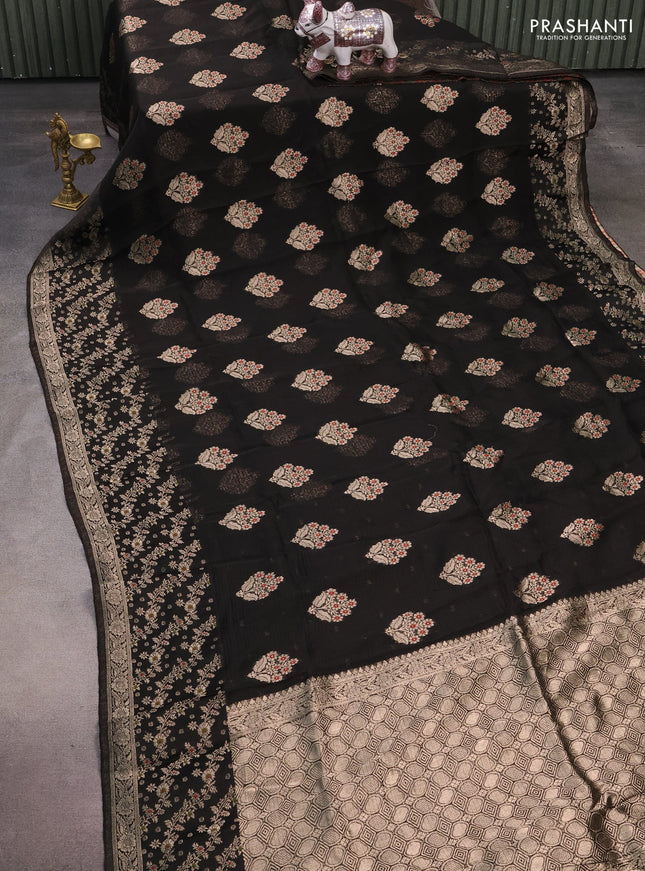 Silk kota saree black with allover thread & zari woven floral buttas and zari woven border