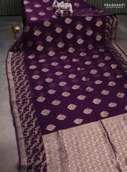 Silk kota saree deep violet with allover thread & zari woven floral buttas and zari woven border