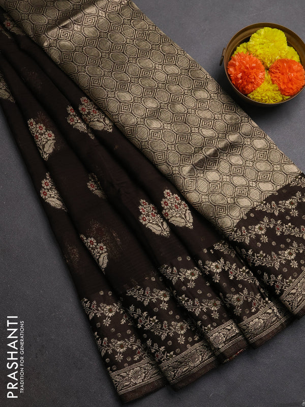 Silk kota saree coffee brown with allover thread & zari woven floral buttas and zari woven border