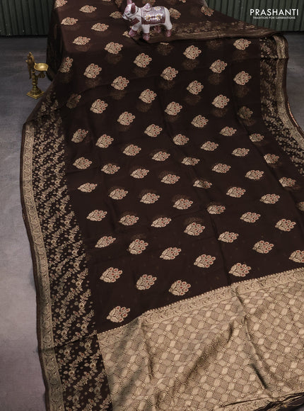 Silk kota saree coffee brown with allover thread & zari woven floral buttas and zari woven border