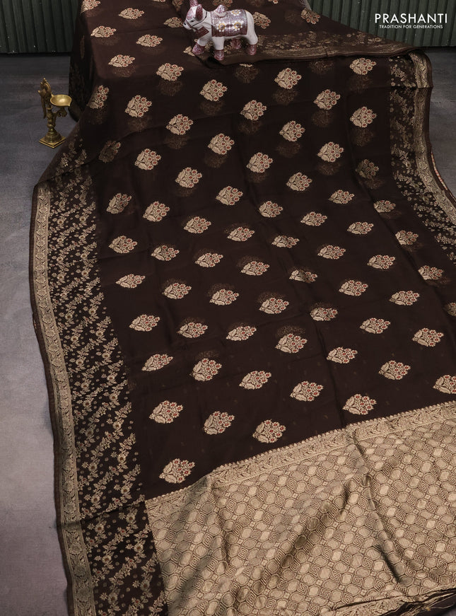 Silk kota saree coffee brown with allover thread & zari woven floral buttas and zari woven border