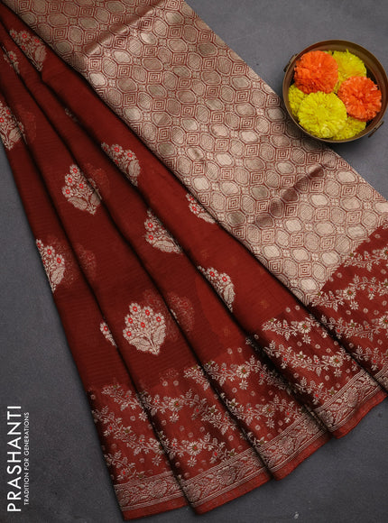 Silk kota saree rust shade with allover thread & zari woven floral buttas and zari woven border