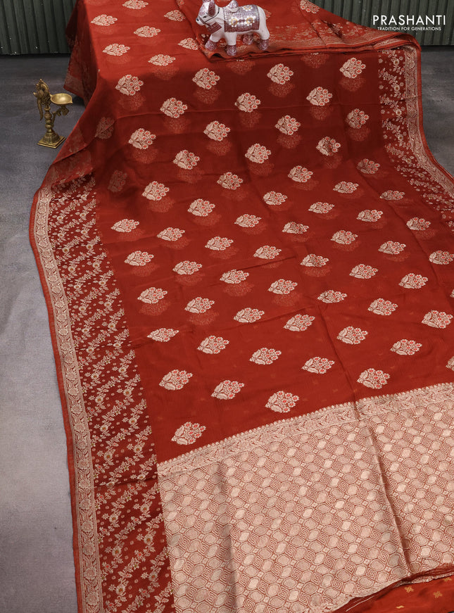 Silk kota saree rust shade with allover thread & zari woven floral buttas and zari woven border