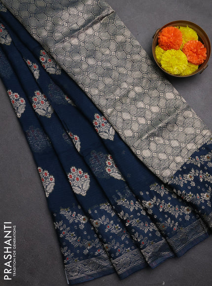 Silk kota saree peacock blue with allover thread & zari woven floral buttas and zari woven border