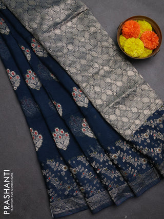 Silk kota saree peacock blue with allover thread & zari woven floral buttas and zari woven border