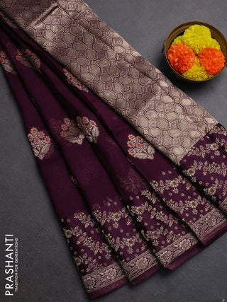 Silk kota saree wine shade with allover thread & zari woven floral buttas and zari woven border