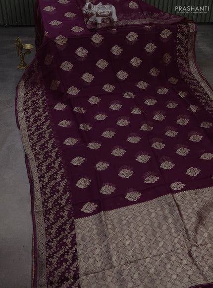 Silk kota saree wine shade with allover thread & zari woven floral buttas and zari woven border