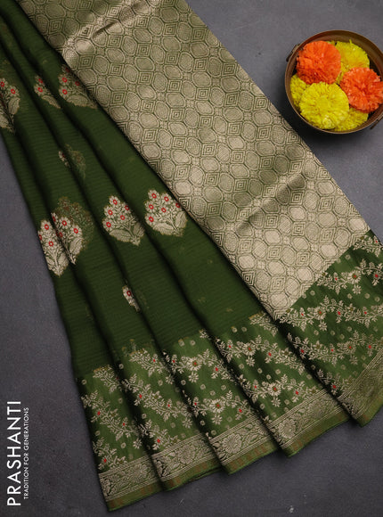 Silk kota saree sap green with allover thread & zari woven floral buttas and zari woven border