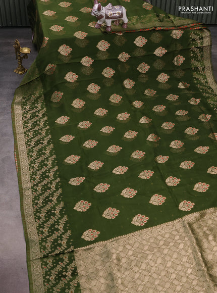 Silk kota saree sap green with allover thread & zari woven floral buttas and zari woven border