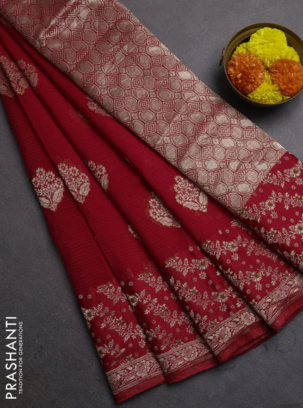Silk kota saree red with allover thread & zari woven floral buttas and zari woven border