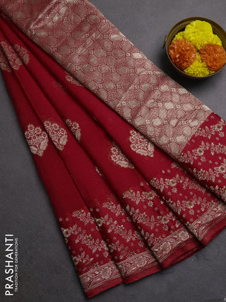 Silk kota saree red with allover thread & zari woven floral buttas and zari woven border