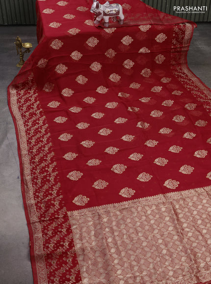 Silk kota saree red with allover thread & zari woven floral buttas and zari woven border