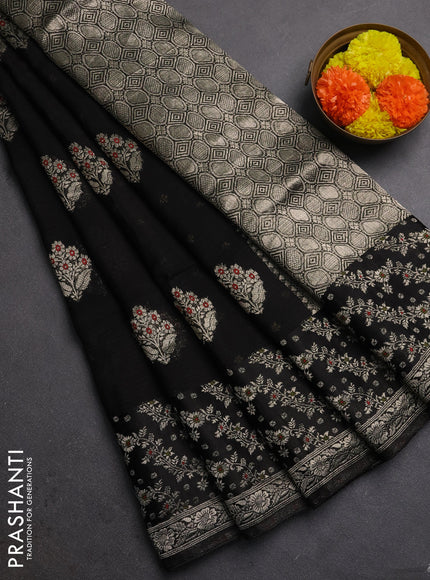 Silk kota saree black with allover thread & zari woven floral buttas and zari woven border