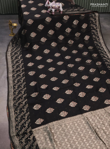 Silk kota saree black with allover thread & zari woven floral buttas and zari woven border