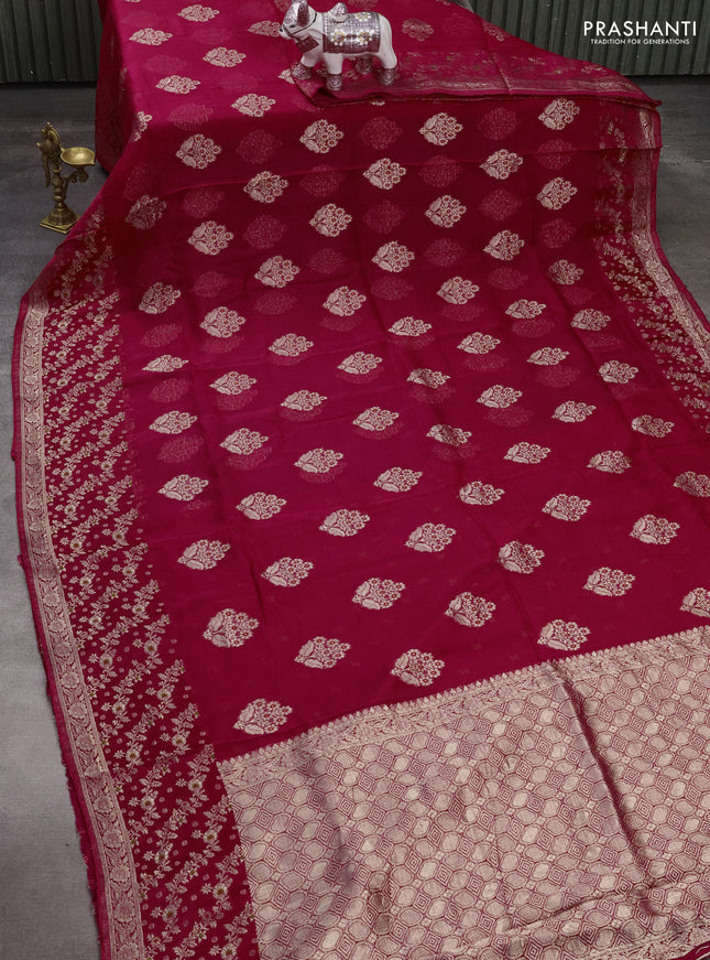 Silk kota saree pink with allover thread & zari woven floral buttas and zari woven border