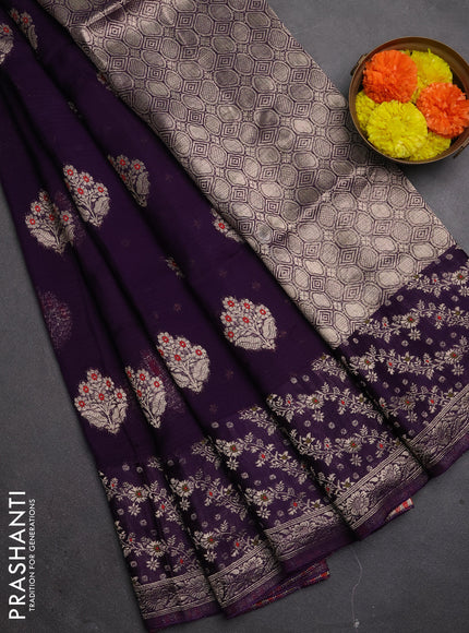 Silk kota saree deep violet with allover thread & zari woven floral buttas and zari woven border