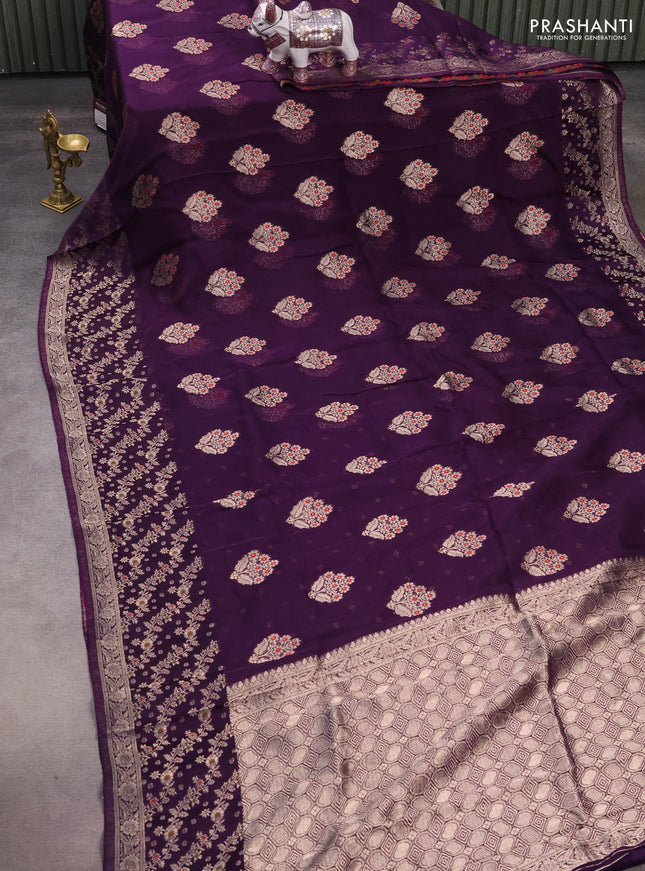 Silk kota saree deep violet with allover thread & zari woven floral buttas and zari woven border