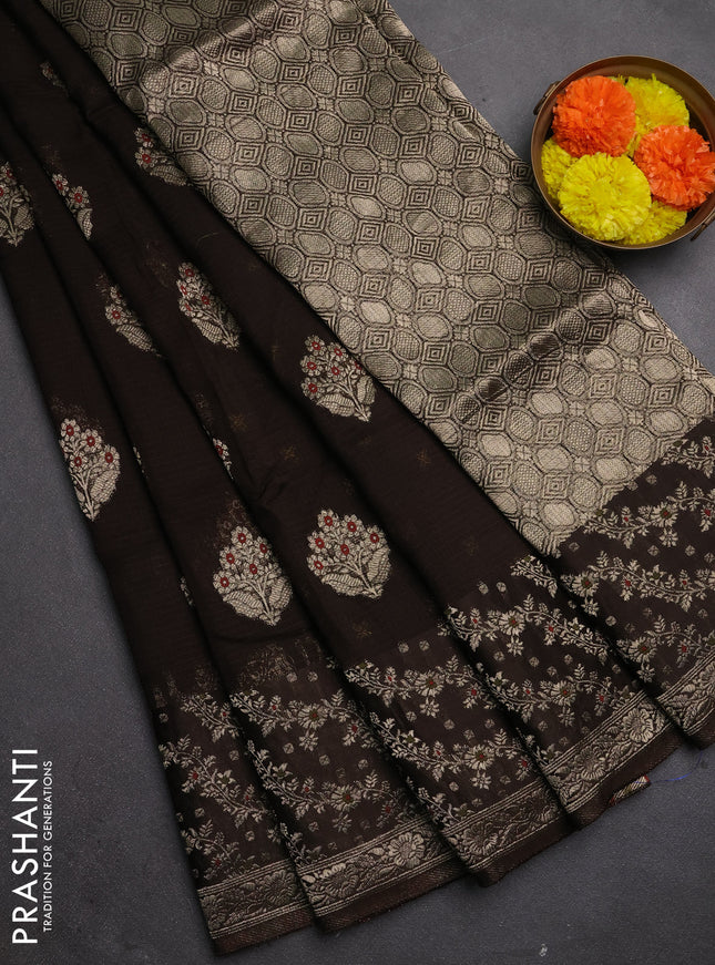 Silk kota saree coffee brown with allover thread & zari woven floral buttas and zari woven border